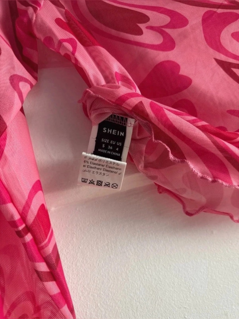 SHEIN Pink Heart Print Mesh Chemise